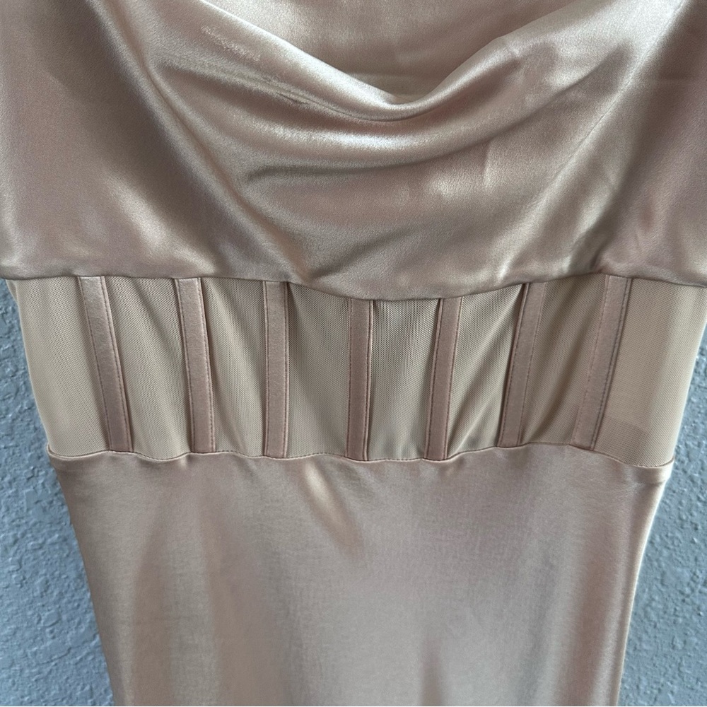 Alice + Olivia Blush Satin Corset Maxi Dress Cowl Neck Zip Back Special Occasion - Picture 5 of 16